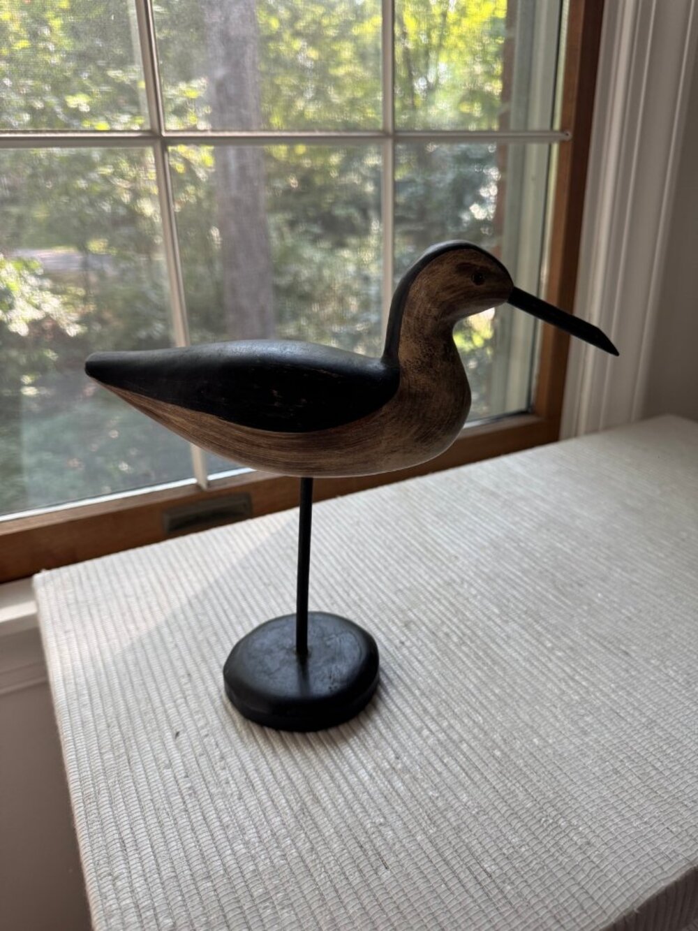 Carved Wood Shorebird Sculpture | Single Pedestal Stand